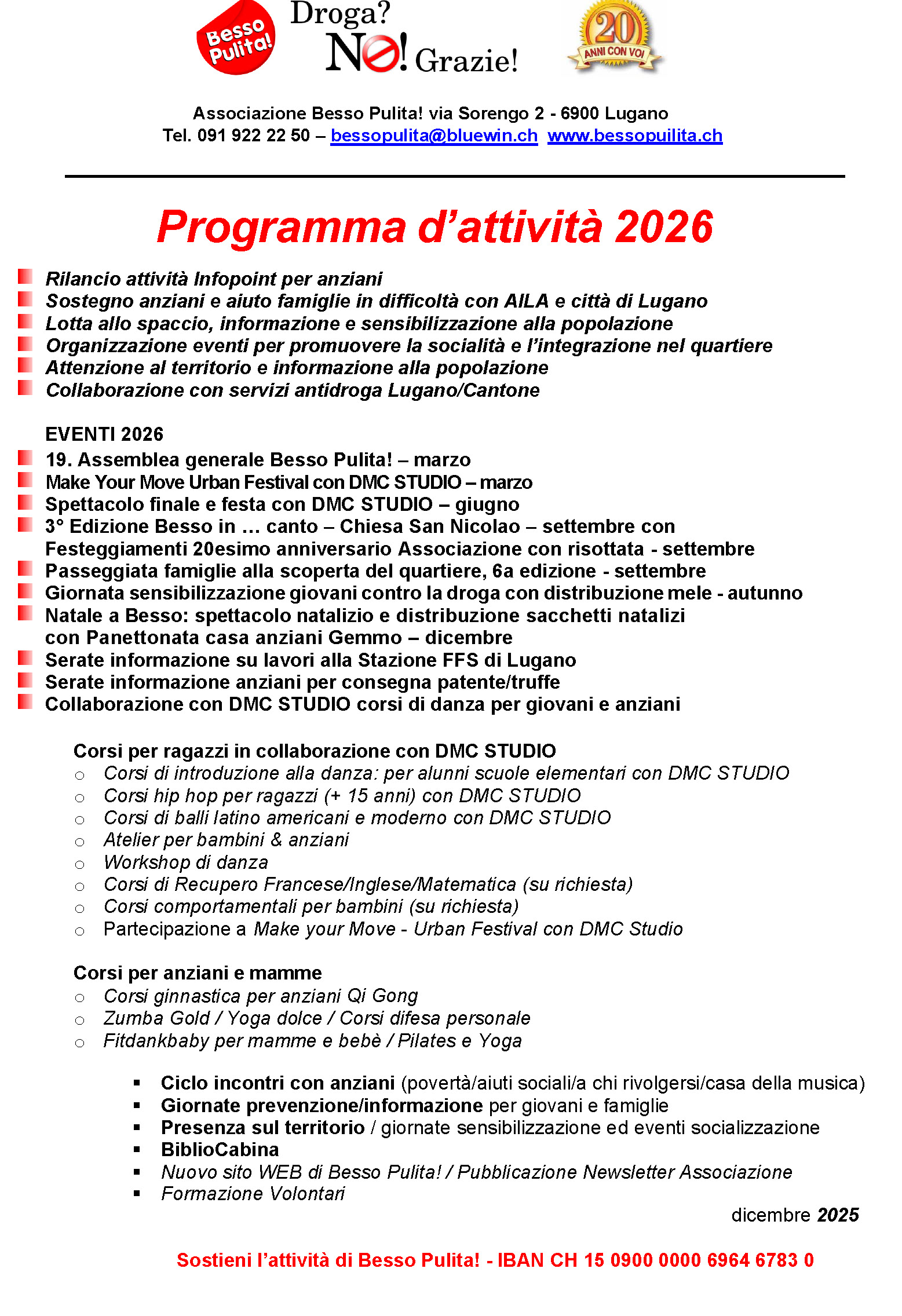 Programma delle attività 2026 dell’Associazione Besso Pulita di Lugano